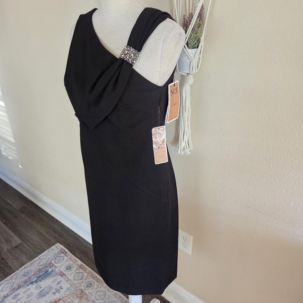 Nue By Shani Black Asymmetrical Sheath Mini Dress Size 6 NWT $290 Embelished - Picture 4 of 13